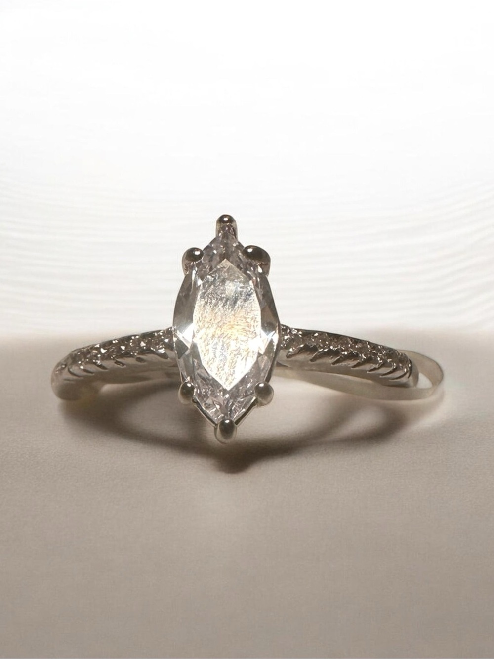 Silver Marquise-Cut Solitaire Ring